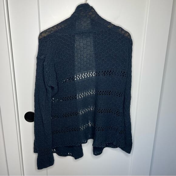 Wooden Ships Dark Blue Open Knit Open Front Cotton Blend Cardigan Sweater M/L - Picture 6 of 6